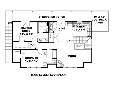 Traditional Garage-Living Plan 85130 with 2 Beds, 2 Baths, 3 Car Garage Second Level Plan