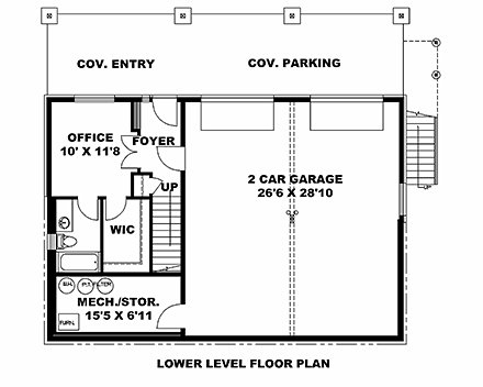 Traditional Garage-Living Plan 85137 with 2 Beds, 3 Baths, 2 Car Garage First Level Plan