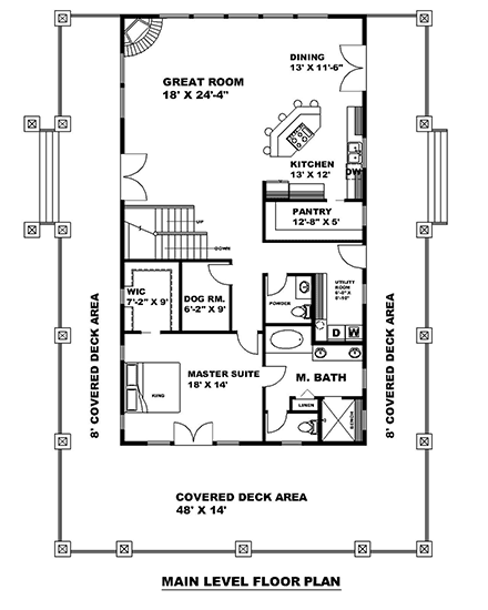 Cabin, Craftsman House Plan 85146 with 3 Beds, 4 Baths First Level Plan