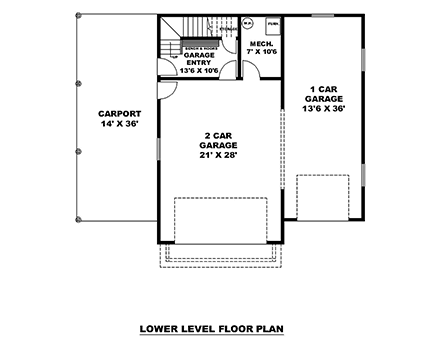 Barndominium Garage-Living Plan 85150 with 1 Beds, 1 Baths, 3 Car Garage First Level Plan