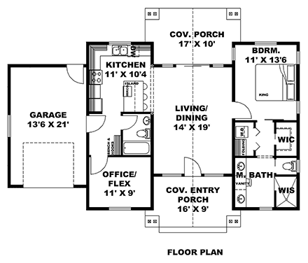 Cottage, Ranch, Traditional House Plan 85153 with 1 Beds, 2 Baths, 1 Car Garage First Level Plan