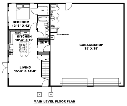 Craftsman Garage-Living Plan 85155 with 1 Beds, 1 Baths, 2 Car Garage First Level Plan