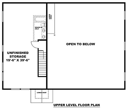 Craftsman Garage-Living Plan 85155 with 1 Beds, 1 Baths, 2 Car Garage Second Level Plan
