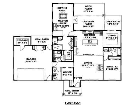 Country, Craftsman, Ranch House Plan 85171 with 2 Beds, 3 Baths, 2 Car Garage First Level Plan