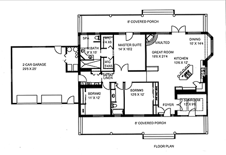 Ranch House Plan 85206 with 3 Beds, 2 Baths, 2 Car Garage First Level Plan