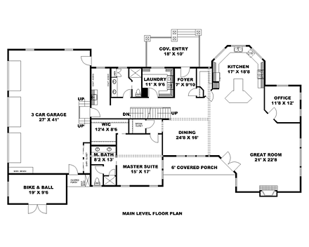 Contemporary, Southwest House Plan 85217 with 3 Beds, 3 Baths, 3 Car Garage First Level Plan