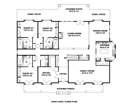 European, Traditional House Plan 85220 with 7 Beds, 8 Baths First Level Plan