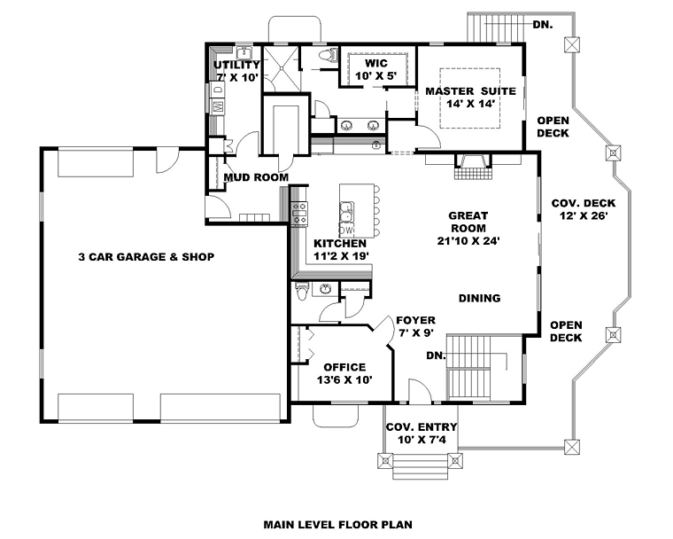 Bungalow, Contemporary, Craftsman, Traditional House Plan 85235 with 4 Beds, 4 Baths, 3 Car Garage Level One