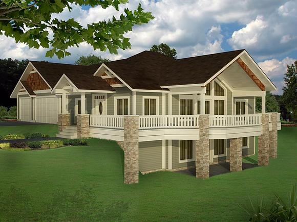 Bungalow, Contemporary, Craftsman, Traditional House Plan 85235 with 4 Beds, 4 Baths, 3 Car Garage Elevation