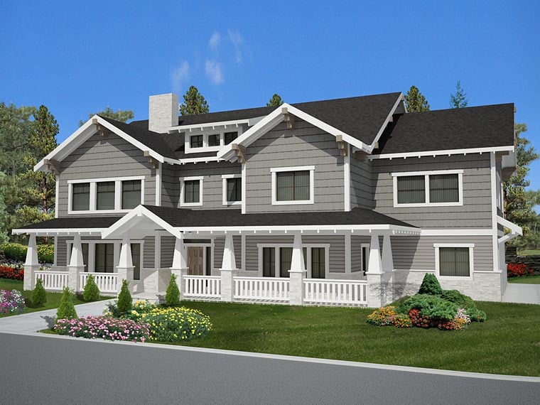 Bungalow, Country, Craftsman, Traditional Plan with 4234 Sq. Ft., 6 Bedrooms, 5 Bathrooms, 3 Car Garage Elevation