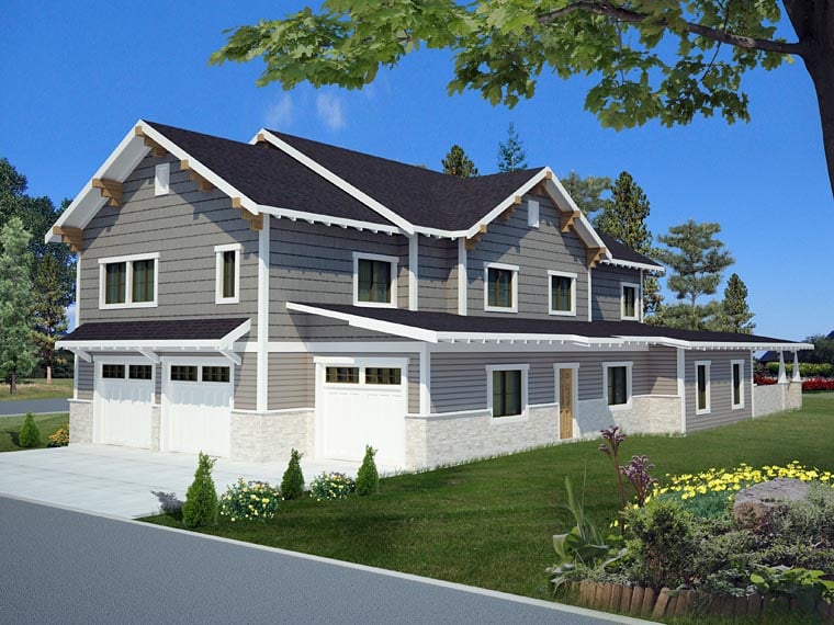 Bungalow, Country, Craftsman, Traditional Plan with 4234 Sq. Ft., 6 Bedrooms, 5 Bathrooms, 3 Car Garage Rear Elevation