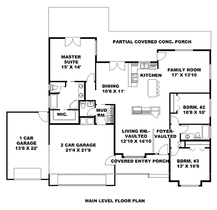 Ranch, Traditional House Plan 85240 with 3 Beds, 3 Baths, 3 Car Garage First Level Plan