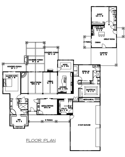Contemporary, Craftsman, Tudor House Plan 85247 with 4 Beds, 5 Baths, 4 Car Garage First Level Plan