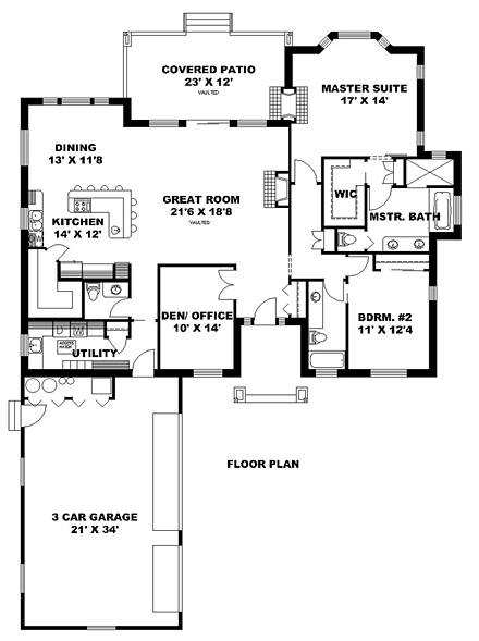 Contemporary, Craftsman, European House Plan 85280 with 2 Beds, 3 Baths, 3 Car Garage First Level Plan