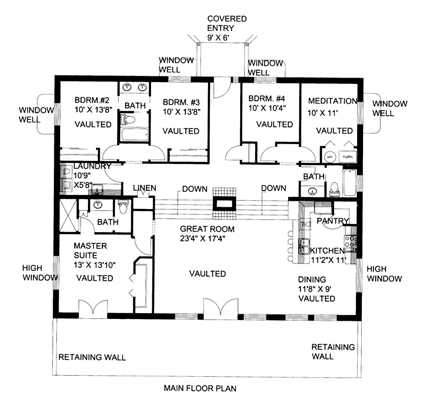 House Plan 85305 with 4 Beds, 3 Baths First Level Plan