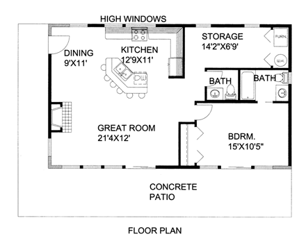 House Plan 85358 with 1 Beds, 2 Baths First Level Plan