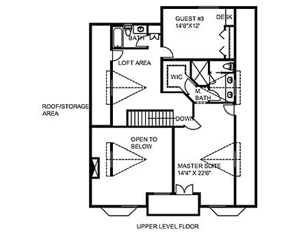 Craftsman House Plan 85365 with 3 Beds, 3 Baths, 2 Car Garage Second Level Plan