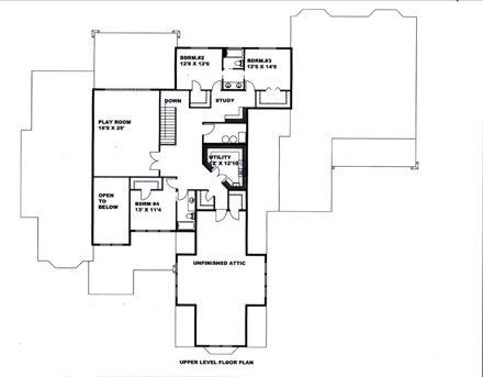House Plan 85393 with 6 Beds, 5 Baths, 3 Car Garage Second Level Plan
