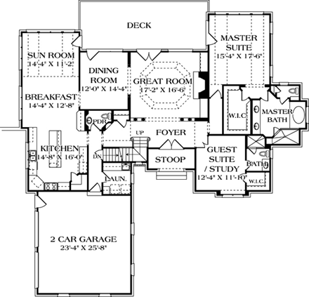 Traditional House Plan 85423 with 5 Beds, 5 Baths, 2 Car Garage First Level Plan