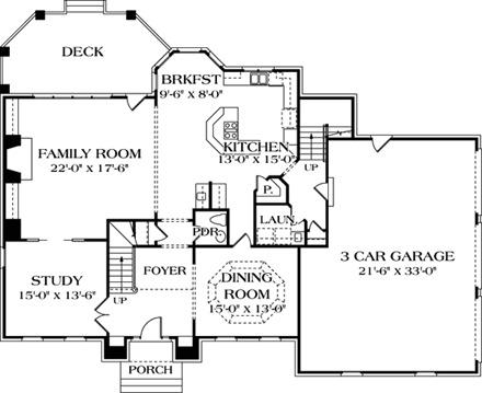 Traditional House Plan 85434 with 4 Beds, 4 Baths, 3 Car Garage First Level Plan