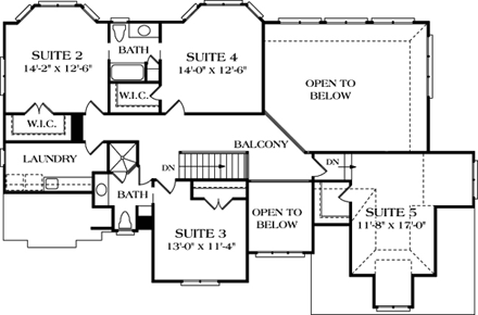 Cottage, Craftsman House Plan 85435 with 5 Beds, 5 Baths, 2 Car Garage Second Level Plan