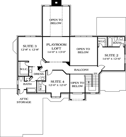 Traditional House Plan 85441 with 4 Beds, 4 Baths, 2 Car Garage Second Level Plan