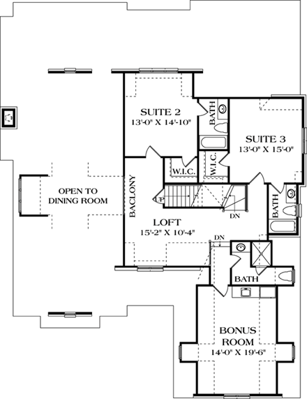 European House Plan 85456 with 3 Beds, 5 Baths, 2 Car Garage Second Level Plan
