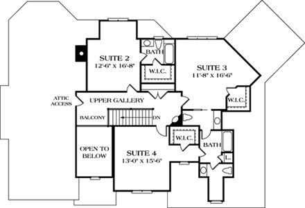 European House Plan 85461 with 5 Beds, 5 Baths, 2 Car Garage Second Level Plan