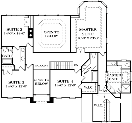 Traditional House Plan 85476 with 6 Beds, 5 Baths, 2 Car Garage Second Level Plan