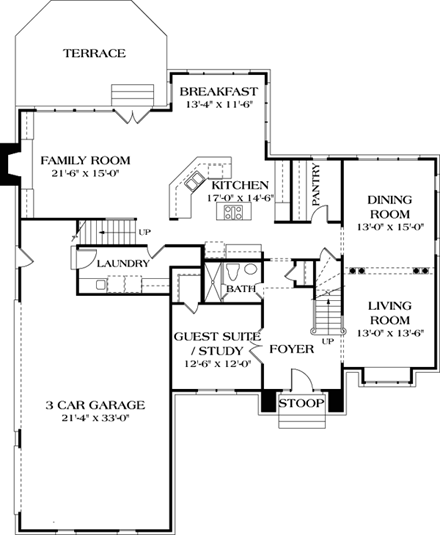 Traditional House Plan 85478 with 5 Beds, 4 Baths, 3 Car Garage First Level Plan