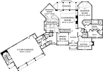 European House Plan 85485 with 3 Beds, 5 Baths, 3 Car Garage First Level Plan