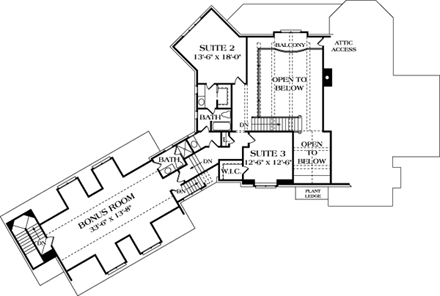 European House Plan 85485 with 3 Beds, 5 Baths, 3 Car Garage Second Level Plan