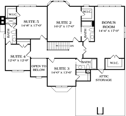Traditional House Plan 85486 with 5 Beds, 6 Baths, 3 Car Garage Second Level Plan