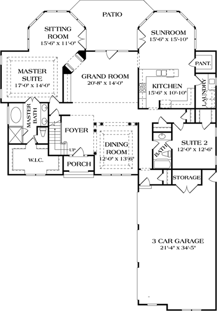 Traditional House Plan 85502 with 5 Beds, 4 Baths, 3 Car Garage First Level Plan