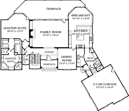 European House Plan 85507 with 3 Beds, 5 Baths, 3 Car Garage First Level Plan