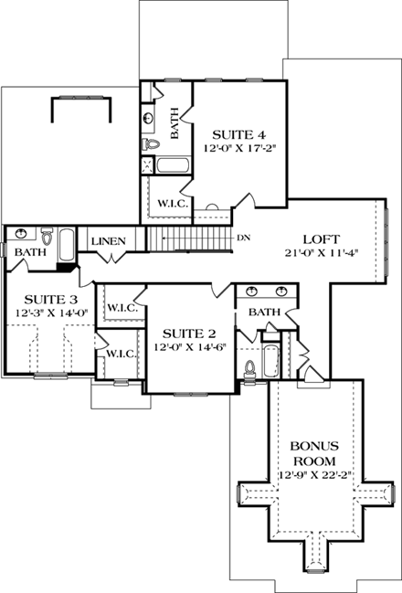 Cottage, European House Plan 85517 with 4 Beds, 5 Baths, 2 Car Garage Second Level Plan