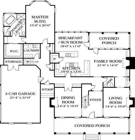Colonial, Cottage, Country, Farmhouse, Traditional House Plan 85532 with 4 Beds, 4 Baths, 3 Car Garage First Level Plan