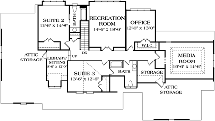 Cottage, Craftsman House Plan 85548 with 5 Beds, 4 Baths, 3 Car Garage Second Level Plan
