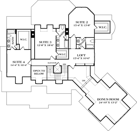 Cape Cod, European House Plan 85554 with 6 Beds, 7 Baths, 3 Car Garage Second Level Plan