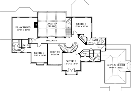 Traditional House Plan 85563 with 4 Beds, 5 Baths, 3 Car Garage Second Level Plan