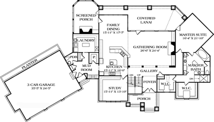 Cottage, Craftsman House Plan 85573 with 5 Beds, 6 Baths, 3 Car Garage First Level Plan