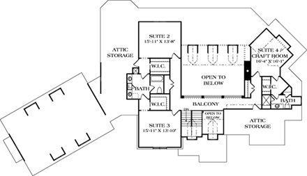 Cottage, Craftsman House Plan 85573 with 5 Beds, 6 Baths, 3 Car Garage Second Level Plan
