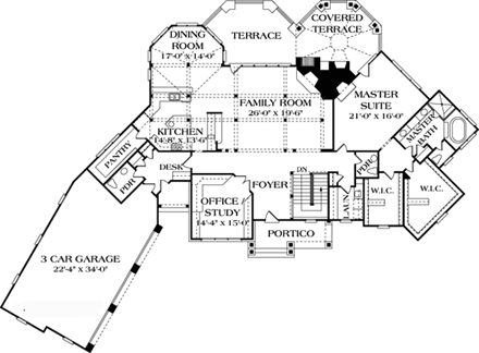 Cottage, Craftsman House Plan 85588 with 3 Beds, 5 Baths, 3 Car Garage First Level Plan
