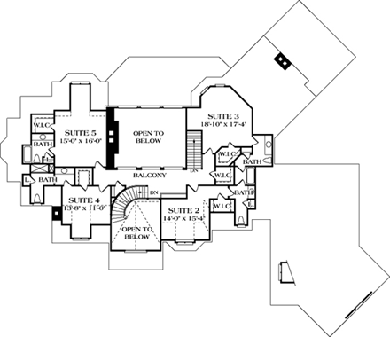 Country, European House Plan 85611 with 6 Beds, 9 Baths, 3 Car Garage Second Level Plan