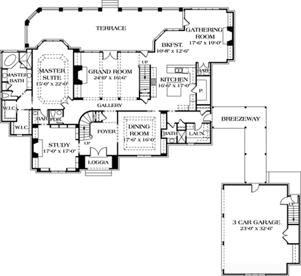 Country, European House Plan 85612 with 5 Beds, 7 Baths, 3 Car Garage First Level Plan