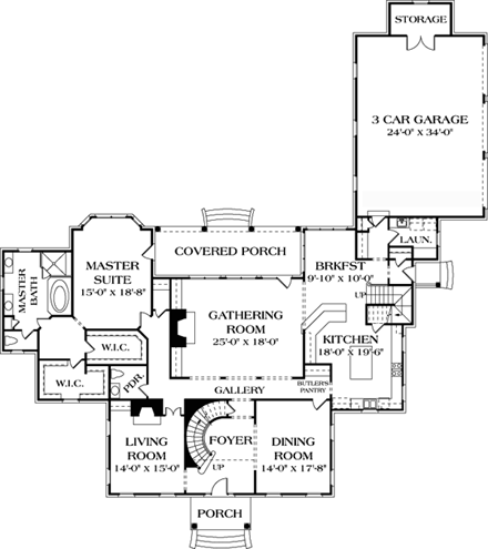 Colonial House Plan 85620 with 5 Beds, 6 Baths, 3 Car Garage First Level Plan