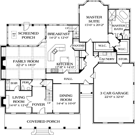 Colonial, Country, Farmhouse House Plan 85625 with 5 Beds, 5 Baths, 3 Car Garage First Level Plan
