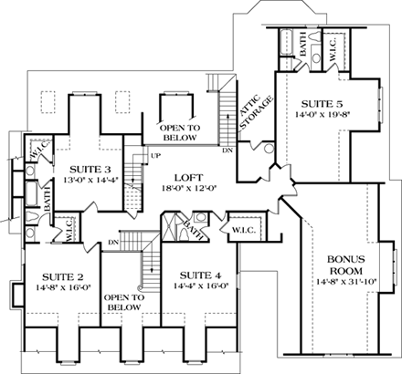 Colonial, Country, Farmhouse House Plan 85625 with 5 Beds, 5 Baths, 3 Car Garage Second Level Plan