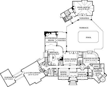 European, Mediterranean House Plan 85626 with 5 Beds, 7 Baths, 3 Car Garage First Level Plan