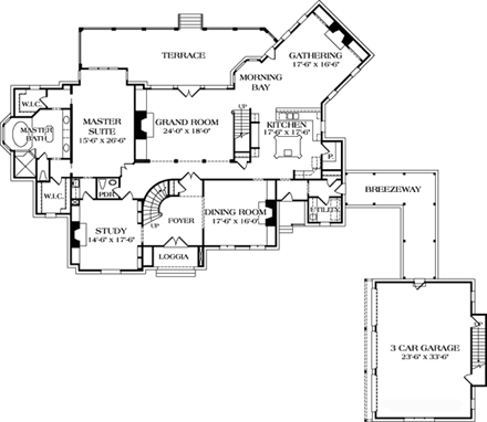 Country, European House Plan 85627 with 5 Beds, 5 Baths, 3 Car Garage First Level Plan